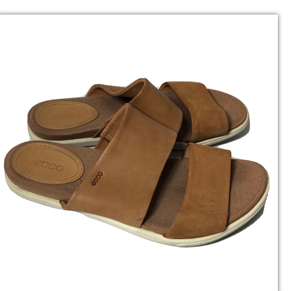 ecco tan leather slide sandals. size 7.